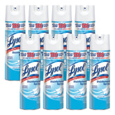 Lysol Disinfectant Spray Crisp Linen bottle releasing mist to sanitize surfaces