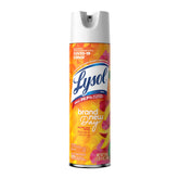 Lysol Mango Hibiscus Disinfectant Spray bottle front, showcasing scent and germ protection