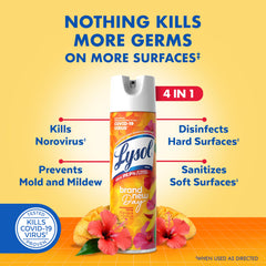 Lysol Mango & Hibiscus on sofa fabric deodorizes and sanitizes