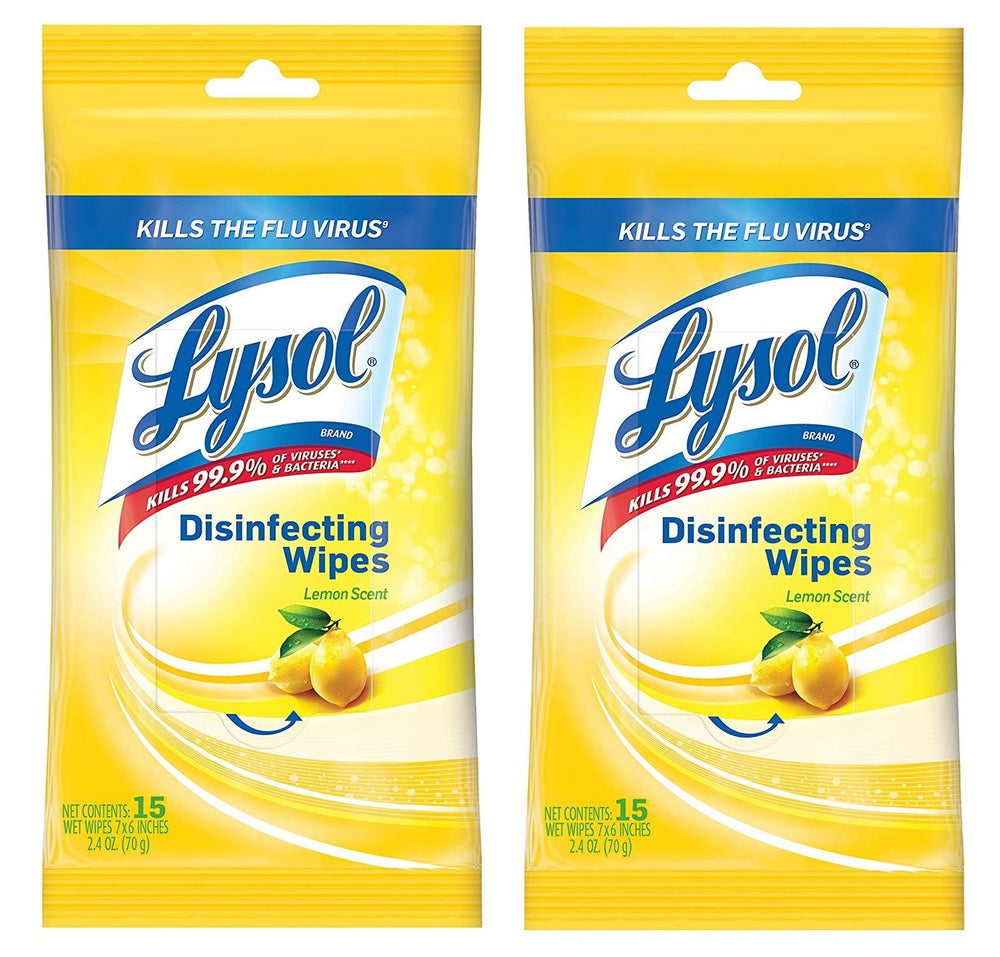 Lysol Disinfecting Wipes To-Go Lemon front-pack shows portable surface care for quick sanitizing.
