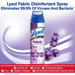 Lysol Fabric Disinfectant Spray sofa-couch focus highlights deodorizing fabrics after use.
