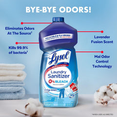 Lysol Laundry Sanitizer bottle front with Crisp Linen scent on label.