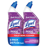 Lysol Lavender and Cotton Blossom gel bottle for thorough toilet cleaning.