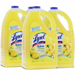 Lysol Multi-Surface Cleaner bottle pouring to disinfect and deodorize surfaces.