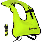 Lyuwpes inflatable snorkel vest worn for buoyant comfort while snorkeling