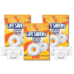Individually wrapped LifeSavers Orange Mint candies preserve freshness for easy enjoyment anywhere.