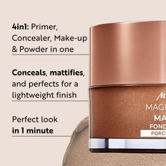 M. Asam mousse texture swirl shows lightweight coverage.