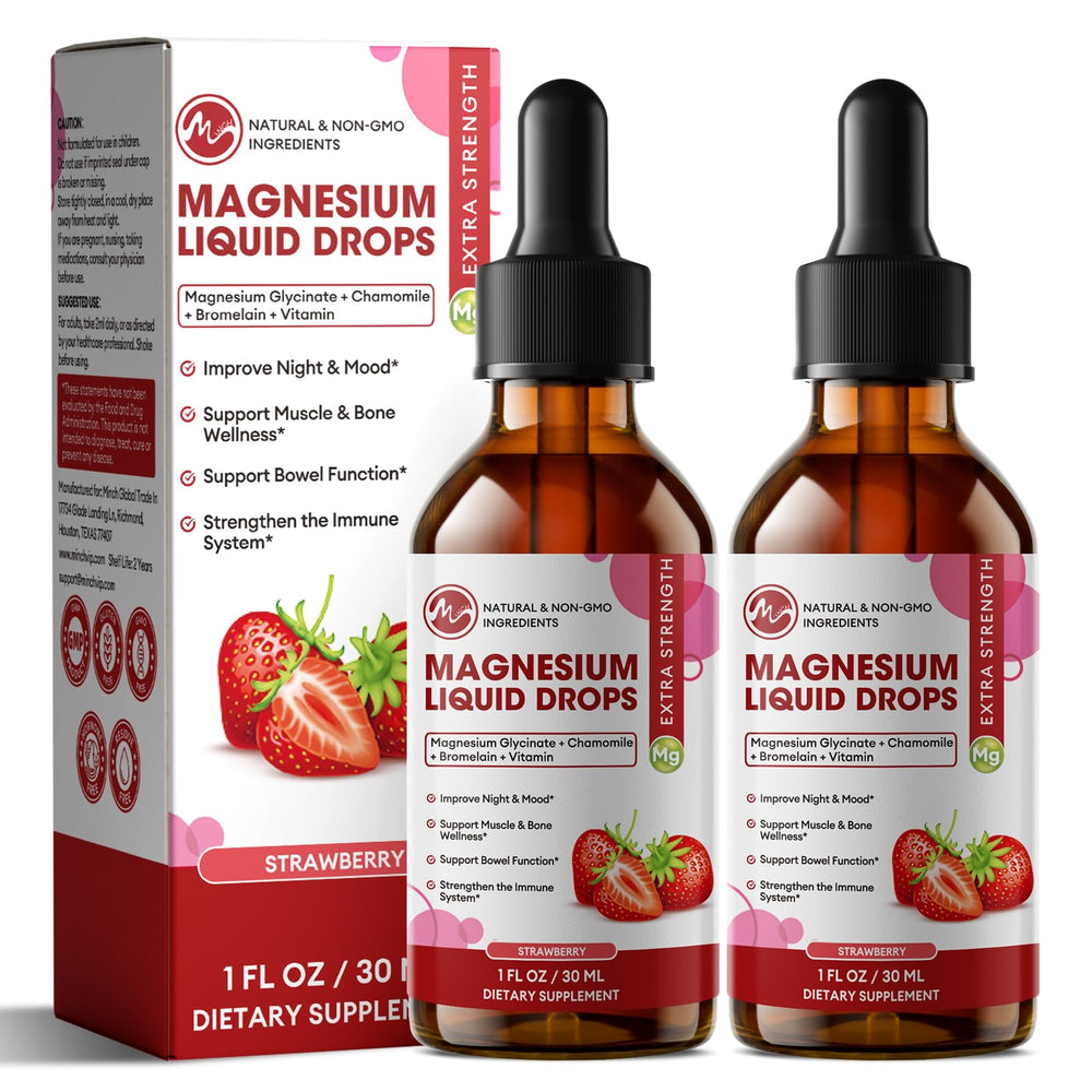 M inch magnesium glycinate liquid drops bottle close-up for daily wellness support.