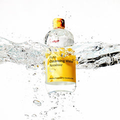 Ma:nyo Pure Cleansing Water soothes skin, showcasing a calming skincare moment.