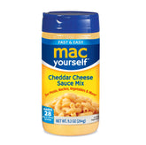 Mac Yourself cheddar cheese powder bottle for quick, flavorful meals.