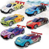 MACALOCA color changing cars pack view, six die-cast racers for bath-time fun and collection.