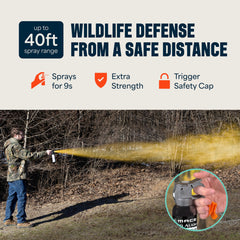 Durable spray holster keeps the bear deterrent within easy reach.