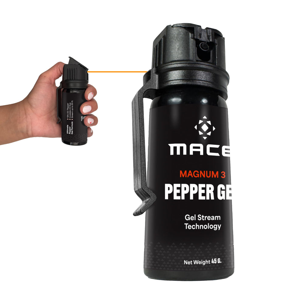 Mace Magnum 3 bottle front view for quick access and deterrence.