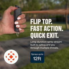 Mace Pepper Spray with flip-top safety cap enables quick, safe deployment.