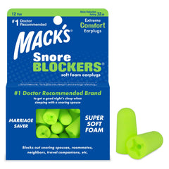 Mack's Snore Blockers packaging shows a trusted sleep solution with high NRR for snoring environments.