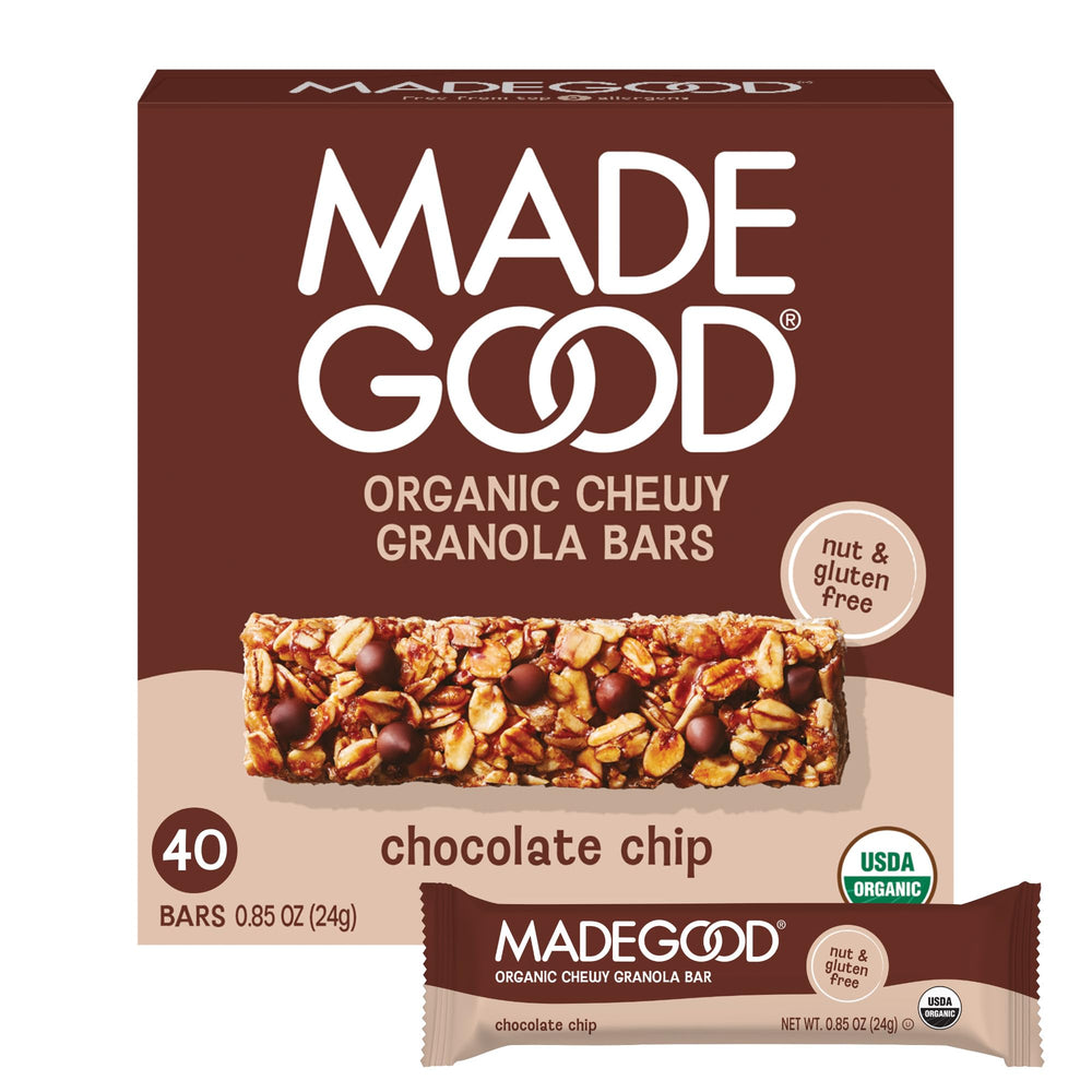 MadeGood Chocolate Chip Granola Bars packaging for a gluten-free snack option.
