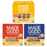 MadeGood Mornings banana chocolate chip oat cup close-up for quick morning fuel.
