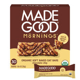 MadeGood Mornings chocolate chip soft baked bar packaging front, gluten free and organic
