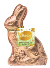 The Madelaine Dark Chocolate Easter Bunny in gold packaging, ideal for gifting.