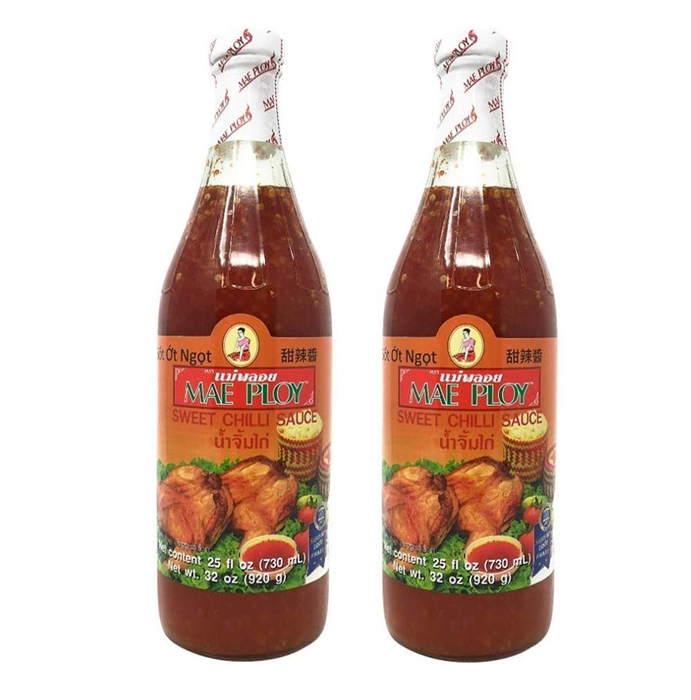Mae Ploy Sweet Chilli Sauce two-pack front view; ideal for dipping and glazing