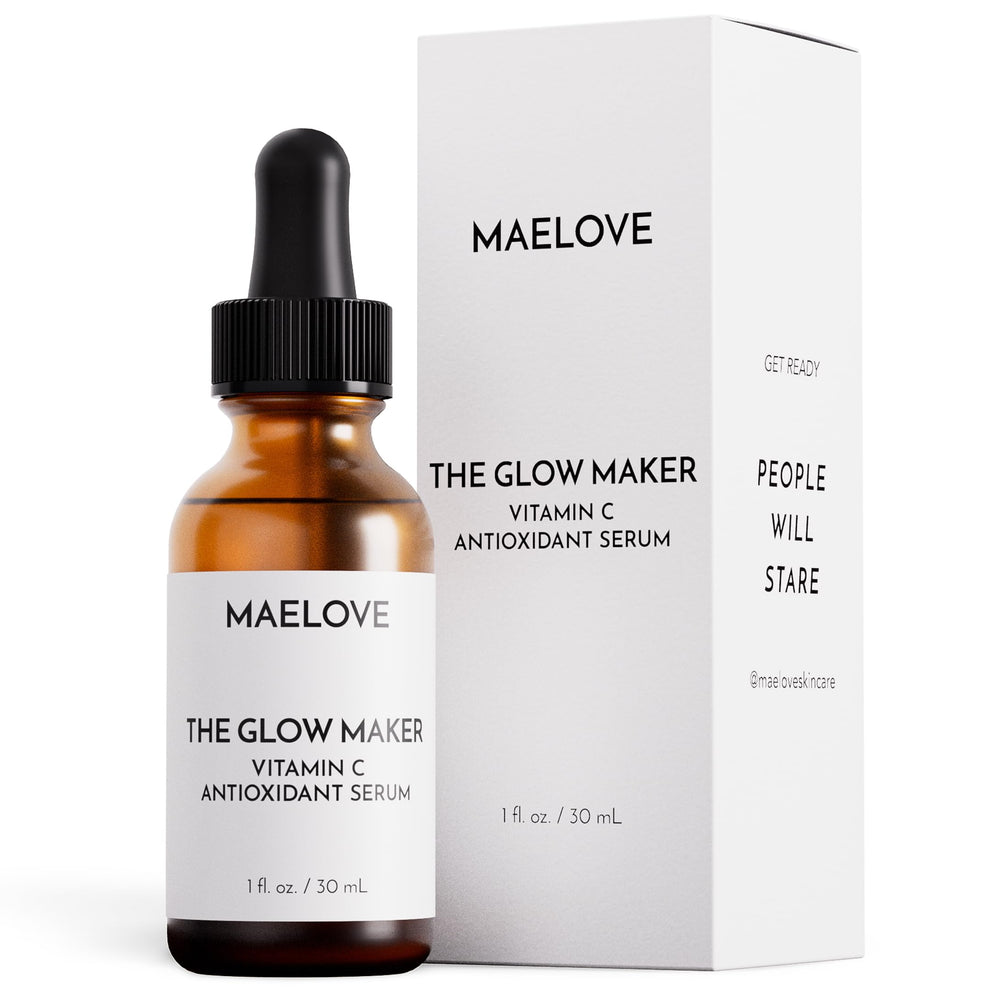 MAELOVE Glow Maker bottle close-up highlighting sleek design for daily use.