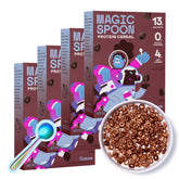 Magic Spoon Cocoa cereal in a bowl showing high protein and zero sugar.