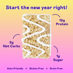 Nutrition highlight showing 12-14g protein per serving in Magic Spoon bar