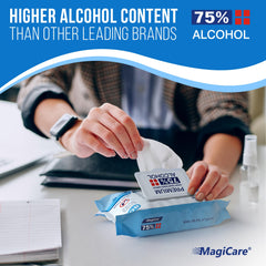 MagiCare 320-count alcohol wipes laid out for versatile home and travel use.