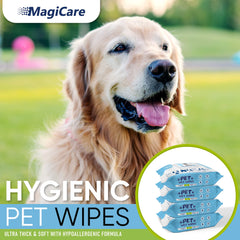 MAGICARE thick, soft wipes lift dirt without tugging on delicate fur