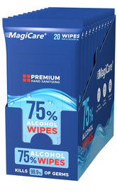 MagiCare travel wipes in a resealable pack for on-the-go hand hygiene.