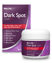 MagniLife Dark Spot Care jar showing smooth texture for even skin tone.