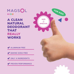MagSol Enchanted Dreamer deodorant application gesture for comfortable everyday use by tweens.