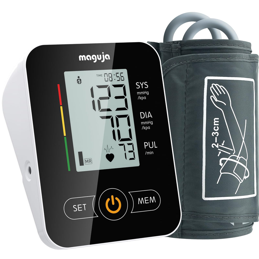 Maguja arm blood pressure monitor digital display shows readings clearly.