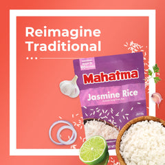 Mahatma Jasmine Rice with fluffy steam ideal for bowls and sides.