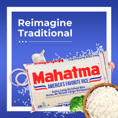 Close-up of white grains from Mahatma Extra-Long-Grain Rice.