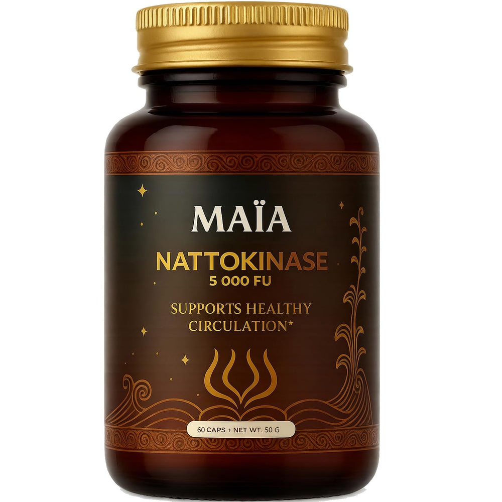 Maia Nattokinase bottle highlights high-potency supplement for arterial support