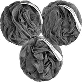 MainBasics charcoal-infused loofah set of three for gentle exfoliation and cleansing.