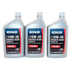 Maintenance Kohler 10W-30 oil bottle for small engines showing wear protection and temperature stability