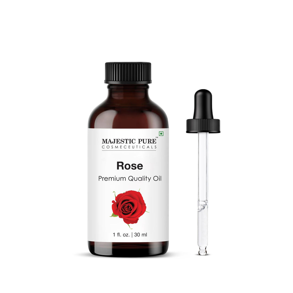 Majestic Pure Rose Oil bottle front view, ideal for diffusers