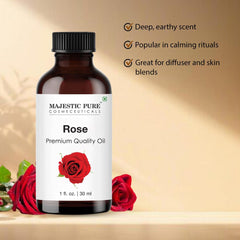Majestic Pure Rose Oil dropper closeup for precise dosing in diffusers
