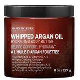 Majestic Pure Whipped Argan Oil Body Butter jar showing rich texture for deep hydration