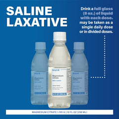 Major Magnesium Citrate laxative in glass with water suggests simple, quick support.