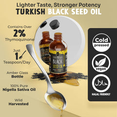 MAJU Black Seed Oil bottle label closeup highlighting Turkish origin and purity.
