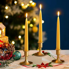 MAKALONE beeswax taper 8in smokeless provides tidy ambience for gatherings.