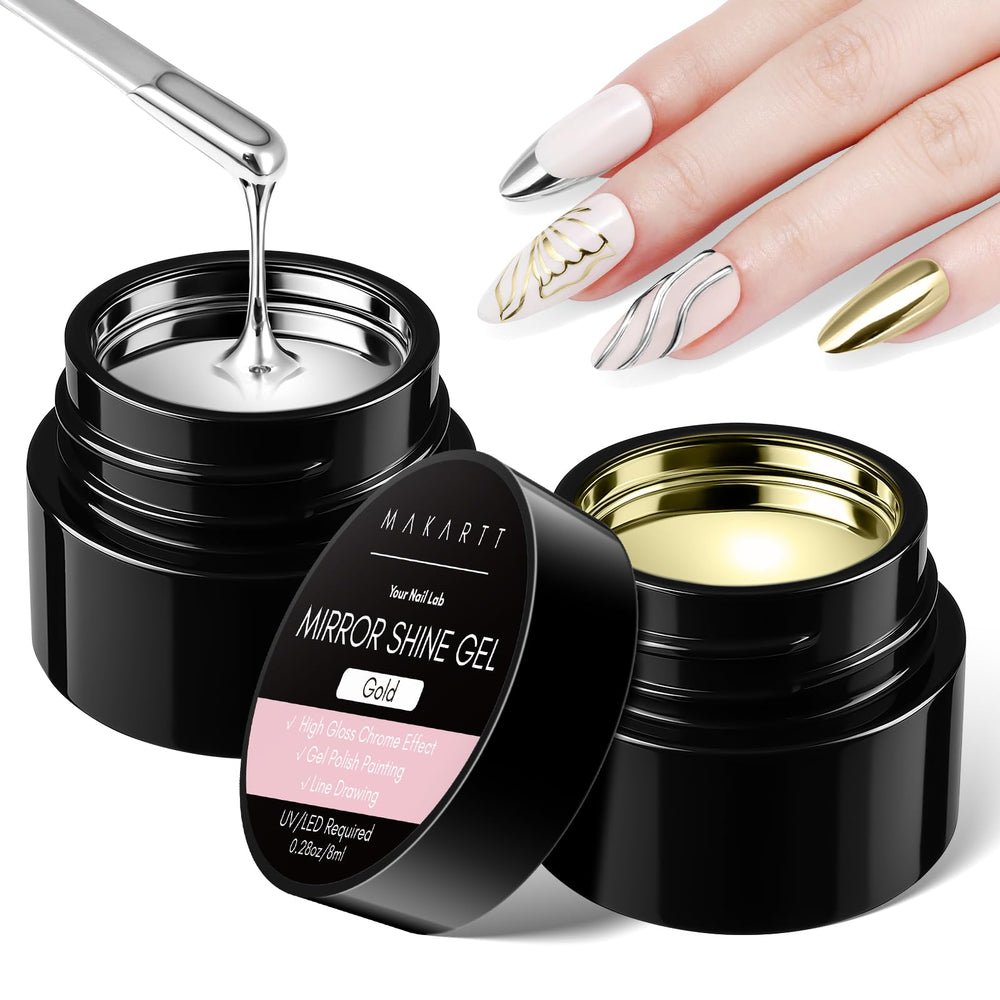 Makartt chrome nail polish silver close-up showing mirror finish for a futuristic manicure.