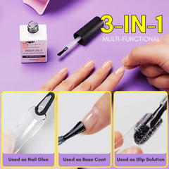 Applying Makartt gel nail glue on nails during setup for secure tips