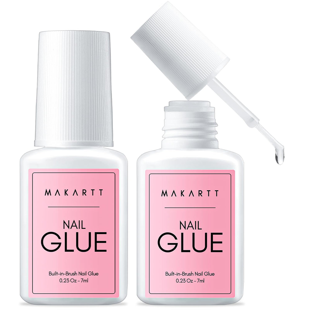 Makartt Quick Nail Glue bottle and brush for precise application and strong hold.