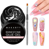 Makartt rhinestone glue bottle shown for precise gem adhesion on nails.