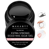 Makartt Solid Nail Glue Gel bottle close-up showing clear formula for long-lasting adhesion.