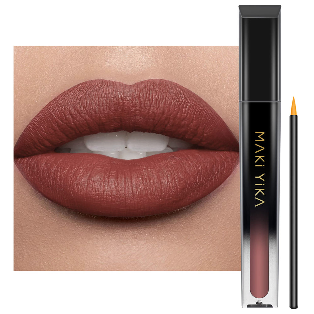 MAKI YIKA brown nude lipstick packaging highlights premium shade